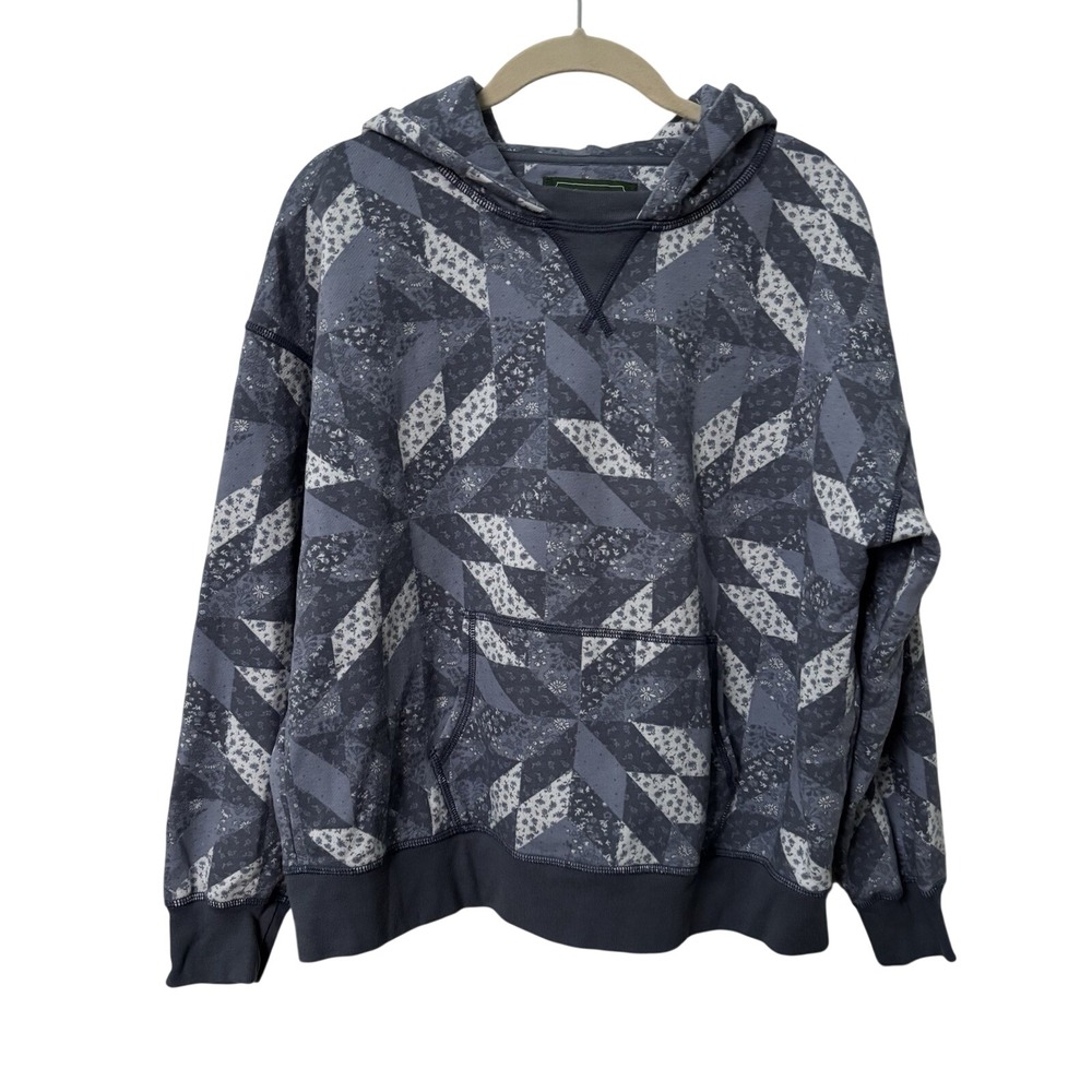 American Eagle Super Soft Fleece Oversized Hoodie Womens XS Blue Quilt Print